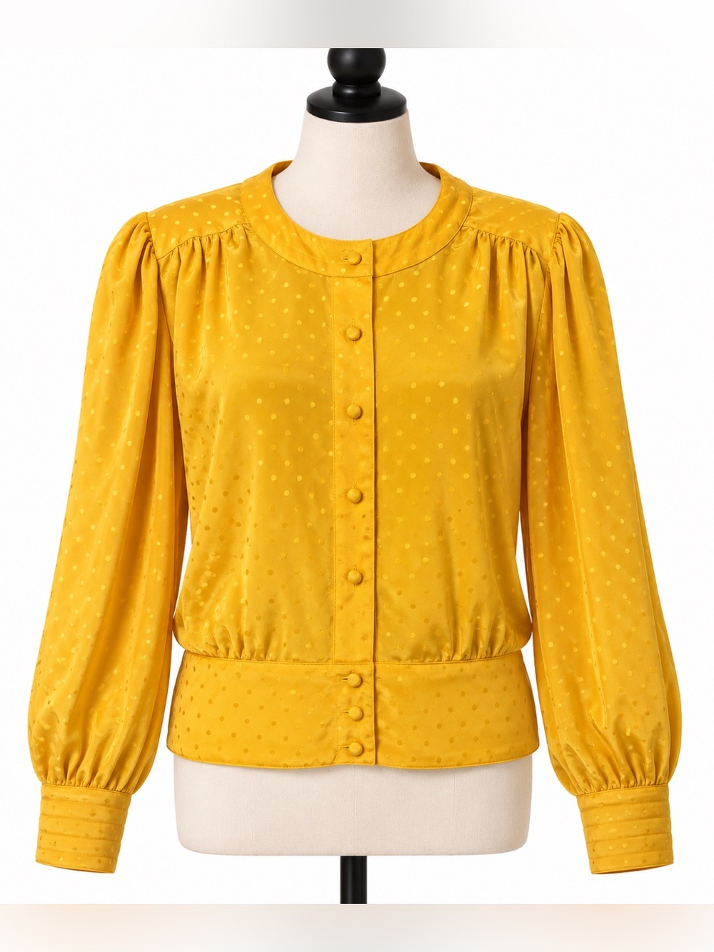 Josephine Yellow Dot-Texture Button-Front Blouse